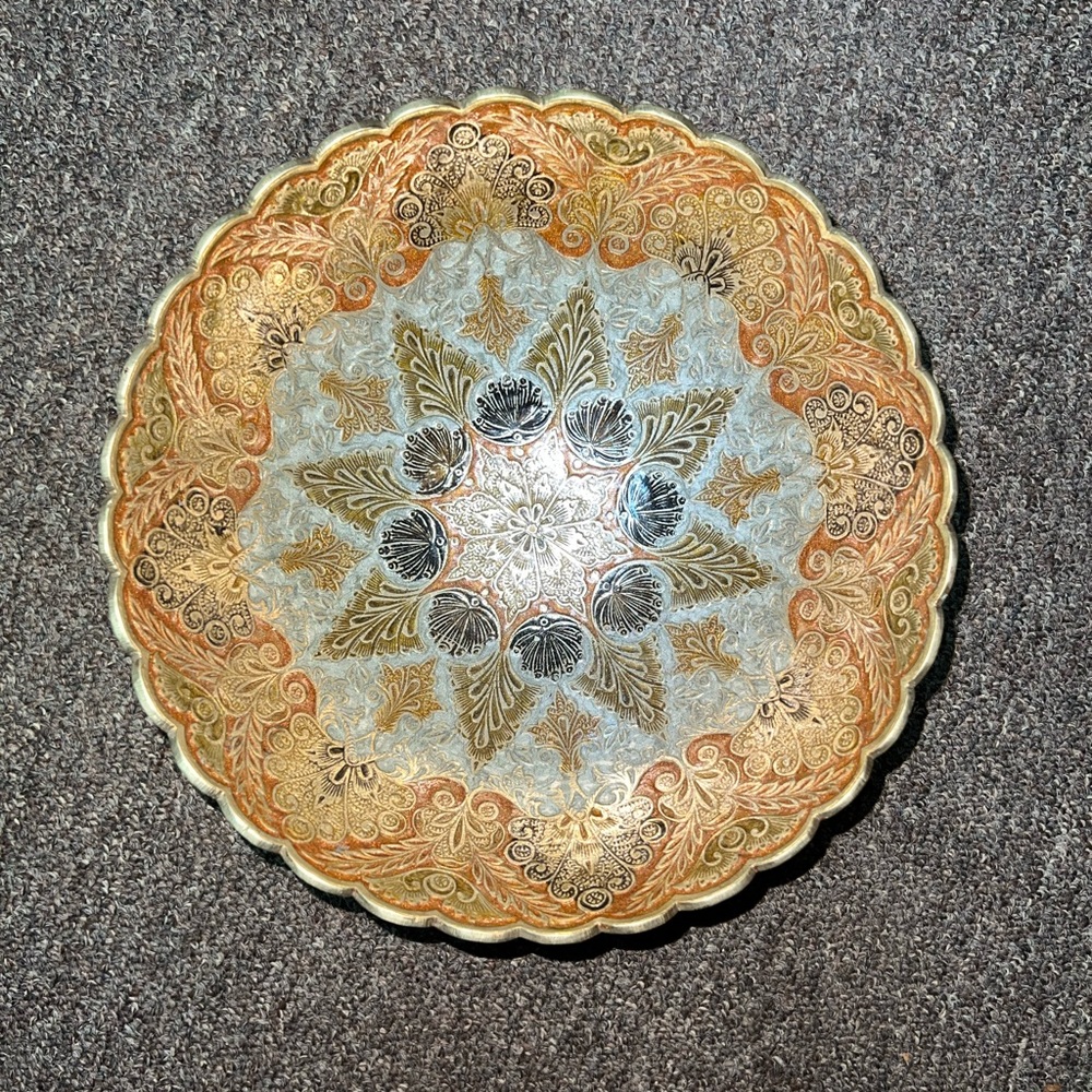 Vintage brass embossed painted bowl